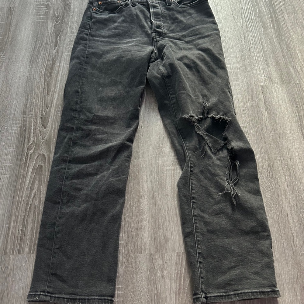 Signature by Levi Strauss Black Women's Straight-Leg Jeans with Distressed Knee